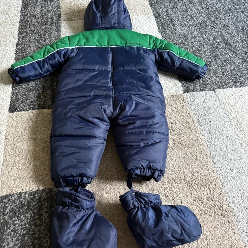 Ralph Lauren Navy & Green Infant Puffer Snowsuit with Hood